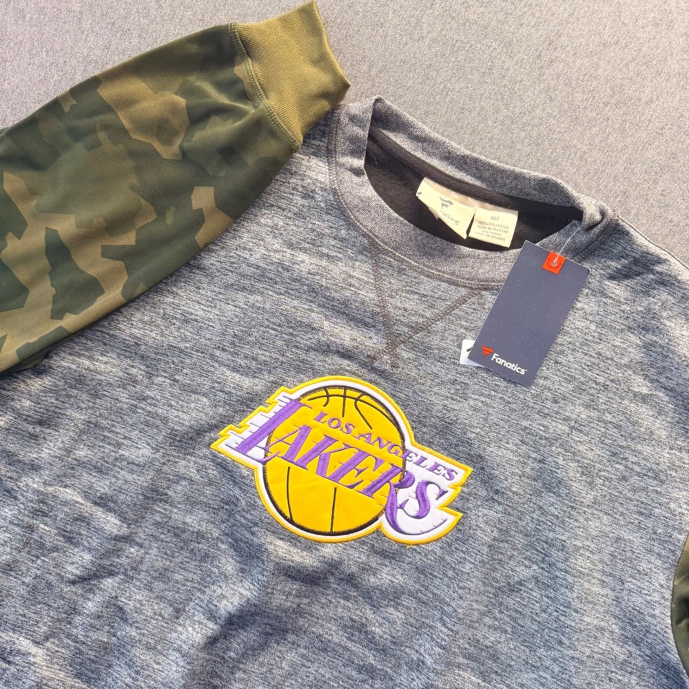 Fanatics Los Angeles Lakers Camo Sleeve Crewneck Sweatshirt Mens XLT Gray NBA